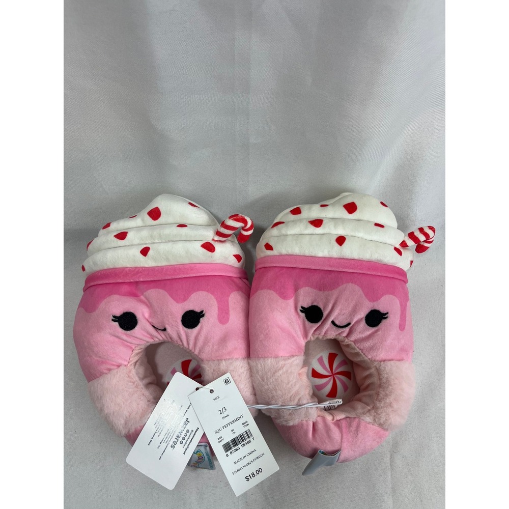 Squishmallows‎ Peppermint Pink Plush Slippers Kids Size 2/3 New With Tags